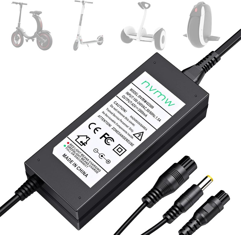 nvmw 3 in 1 Replacement Charger for 2A 42v/36v 3 Claw (8mm/12mm) Female Port (5.5mm*2.5mm Universal 2.1mm) for, Jetson, Swagtron, Gotrax,Swagway,Razor - Image 2
